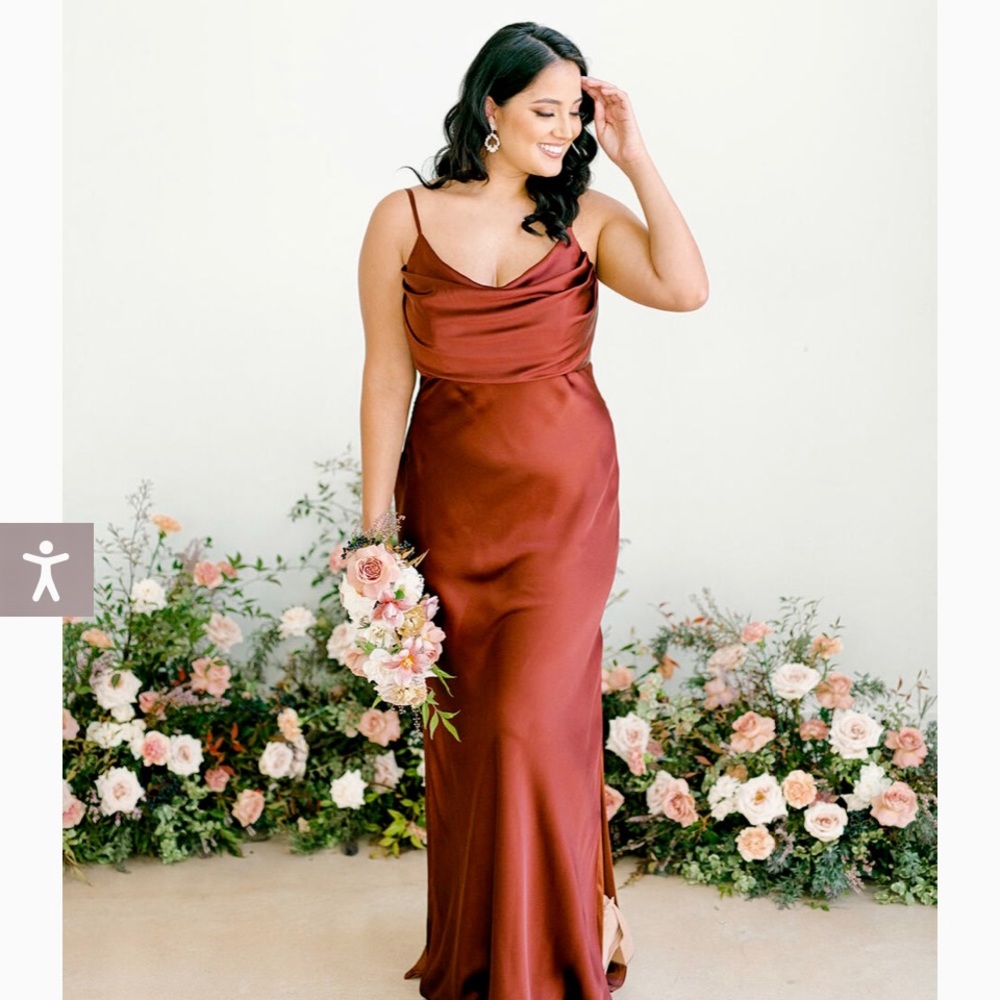 Revelry satin skye dress in black. Regular length was hemmed.